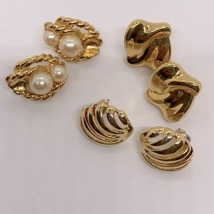 3 Pair Gold Tone Post Earrings